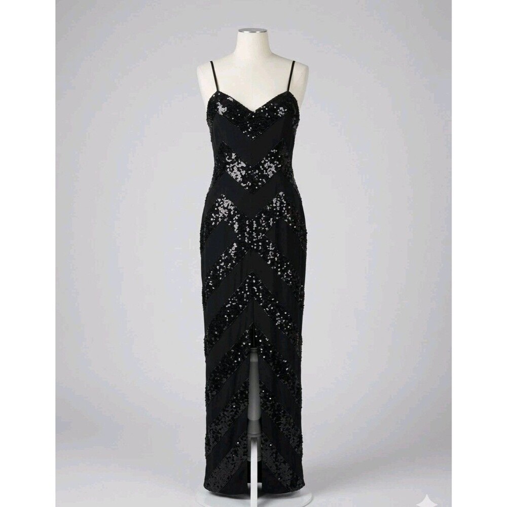 VTG 90s Niteline Silk Sequin Gown, Whimsigoth, Black Tie, Art Deco Flapper Dress